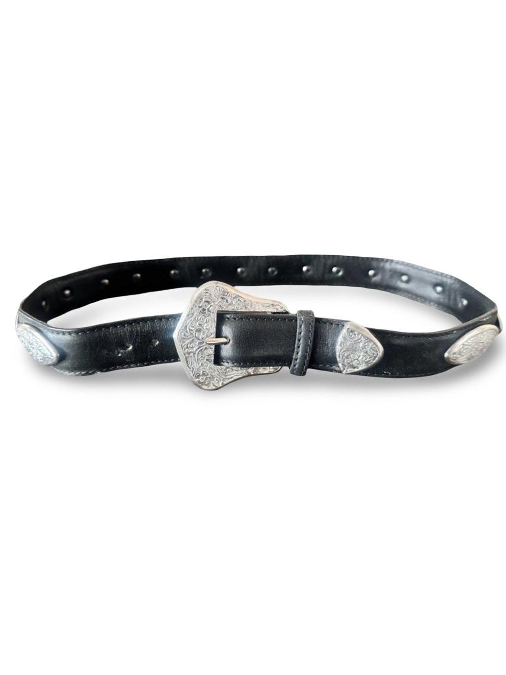 J & M DAVIDSON Elegant Black Belt with Silver Details